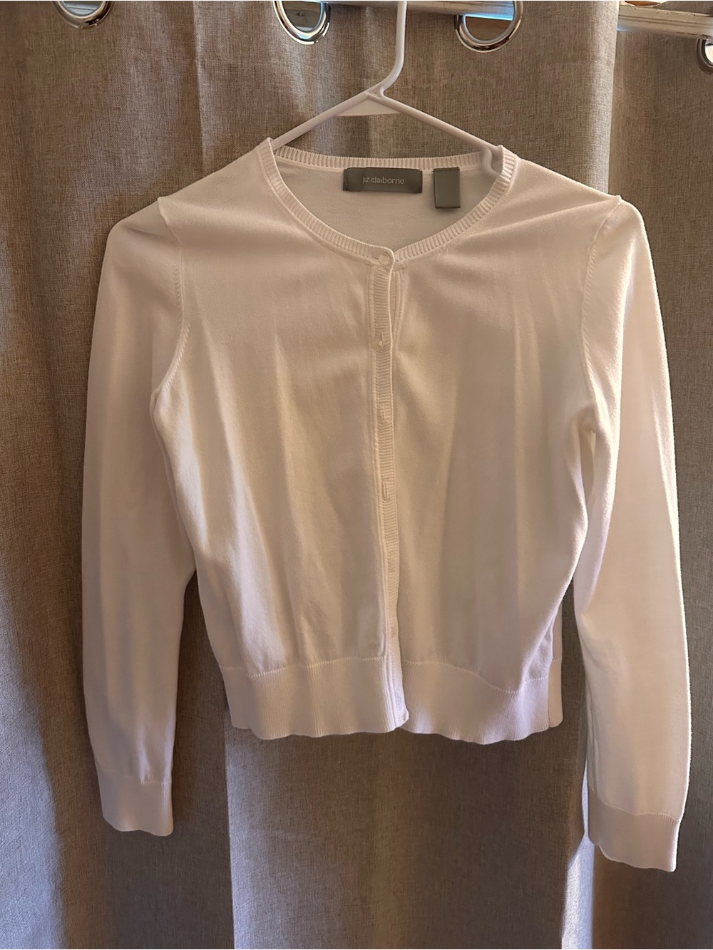 Liz Claiborne White Button-Front Crewneck Cardigan
